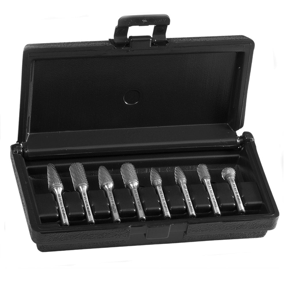 Champion US-BK8P uncoated double-cut carbide bur kit with 8 shapes