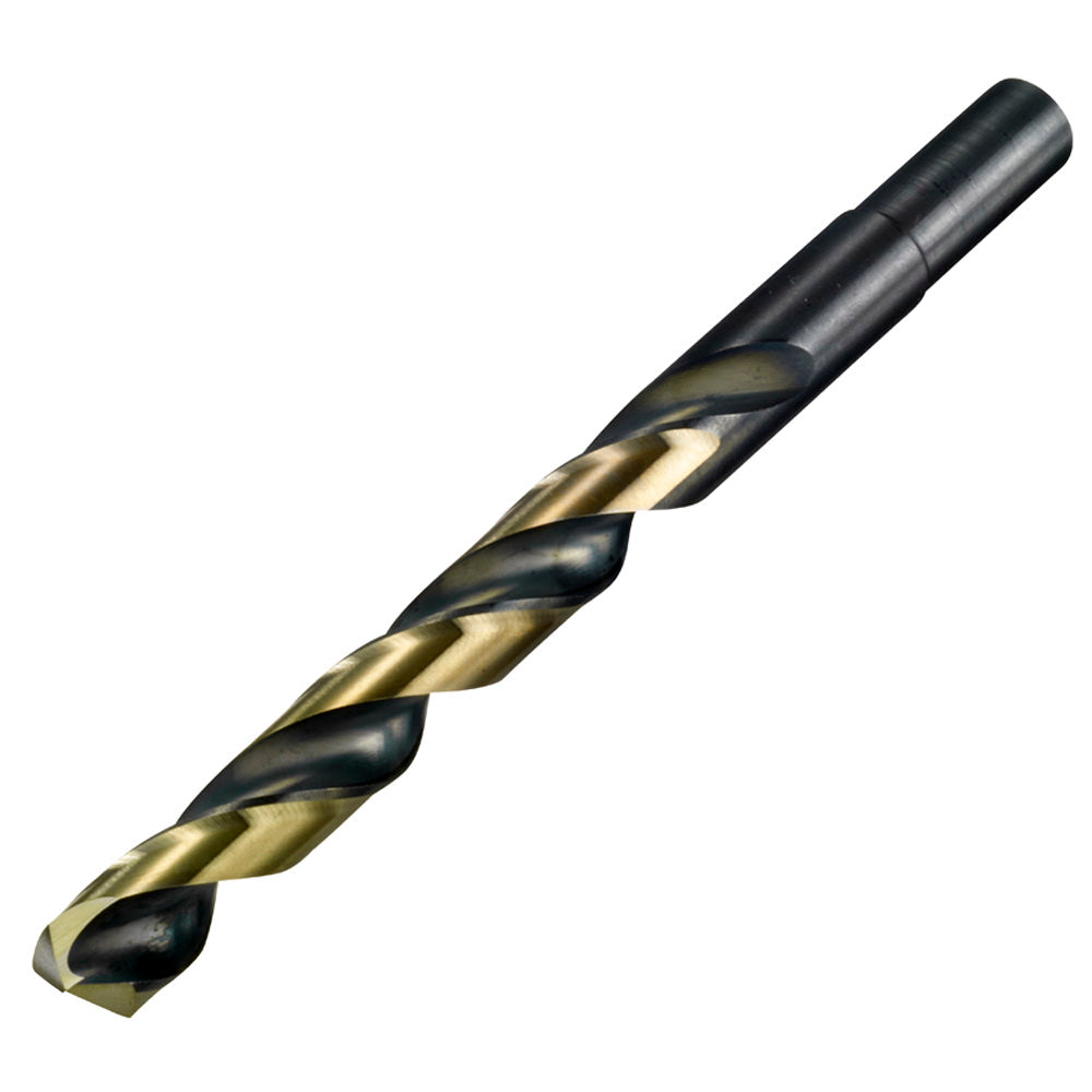 Champion XG38-1/2 1/2" BlackGold 3/8" Reduced Shank Drill – 135° Split Point — 135° self-centering split point and 3/8-inch reduced shank