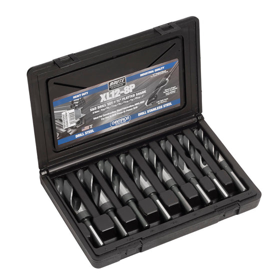 Champion XL12-8P Brute Silver & Deming Drill Set – 8-Piece 9/16"–1" x 16ths — Champion Brute XL12 HSS drills