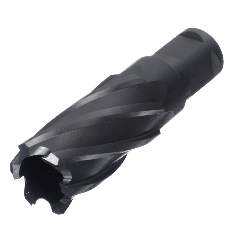 Surface-treated annular cutter drilling deep holes in structural steel