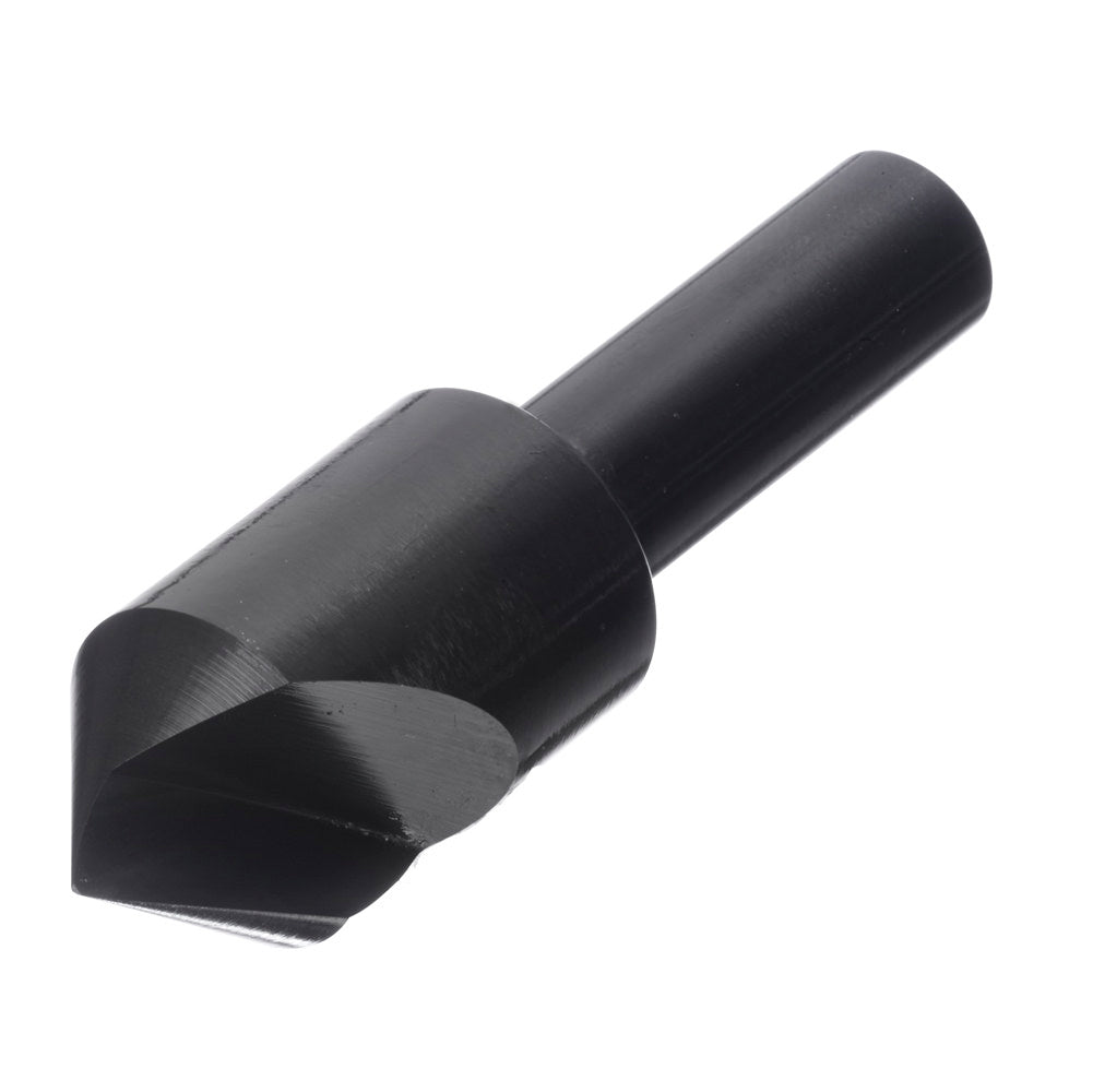 Single flute countersink producing clean chamfer in steel plate