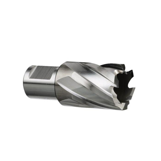 Drill America 3 inch depth HSS annular cutter with pilot pin drilling structural steel plate